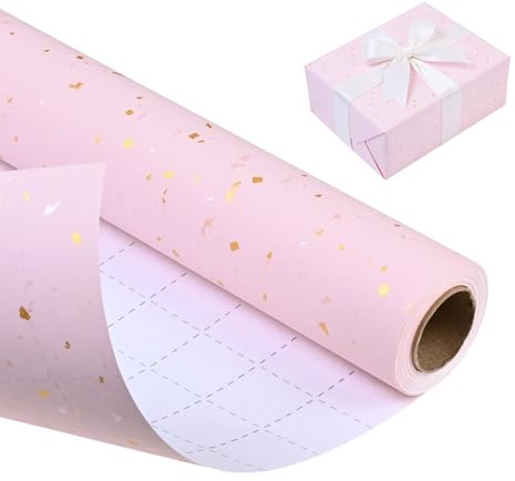 Geschenkpapier Rosa, Geschenkpapier Geburtstag Kinder, Blumenpapier, Geschenkfolie für Geburtstage, Hochzeiten, Valentinstag, Weihnachten und Partys, 43 cm x 10 m