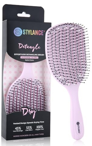 Detangling Hair Brush, Effortless Paddle Brush for Women, Vented Design Speeds Drying, Reduces Breakage & Pain, Hair Detangler for Wet & Dry Hair (Pink)