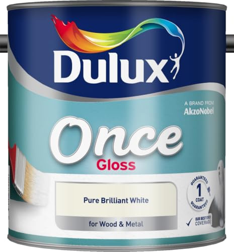 One Coat Gloss Paint Pure Brilliant White 2.5L | High Gloss Finish for Wood & Metal | Durable, Non Yellowing, Smooth Coverage, Interior & Exterior Use