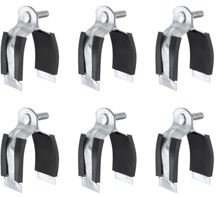 HARFINGTON 6pcs Rubber Cushion Strut Clamp 1-8/9 Universal Carbon Steel Strut Clamps with Bolt and Nut for Copper PEX Pipes CVPC Tubing, Silver Black