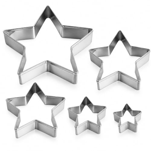5 Pcs Star Cookie Cutter Set – Stainless Steel Star Biscuit Cutters in Different Sizes for Baking, Fondant, Pastry, Cake Moulds, Christmas Cookies and Kids Party Decoration