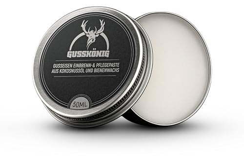 GUSSKÖNIG Pflege- & Einbrennpaste für Dutch Oven, Pfannen & Grill | 100% Natürliche Pflege mit Bienenwachs & Kokosöl | Schutz & Patinaaufbau für Gusseisen | 50 ml Dose