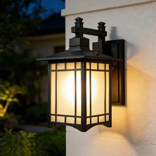 Wylolik Retro Aussen Wandleuchte Quadratische Glas Außenwandleuchten IP65 Wasserdicht Aluminiumguss Wandlampe Außenlampe Für Garten Balkon Terrassen (Schwarz