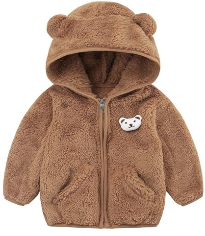 Veste Polaire Bebe Garcon 0-24 Mois Hiver Chaud Manteau Bebe Fille Capuche Oreille deOurs Mignon Blousons Garçon Peluche Leger Doux Manteau Vetement Bebe Naissance (1-Brown, 12-18 Months)