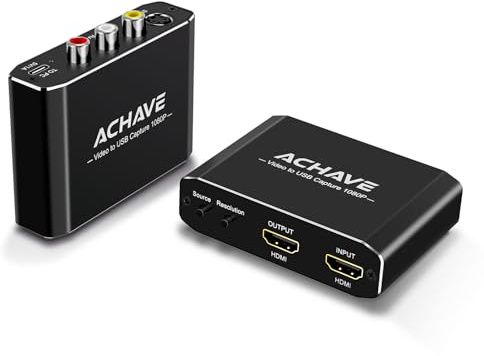 ACHAVE Video to USB Audio Video Capture with HDMI Output,VHS to Digital Converter-Input HDMI, AV, RCA, S-Video, VCR, VHS, Camcorder, Video8, Hi8, DVD, Gaming Systems - USB-C Plug & Play