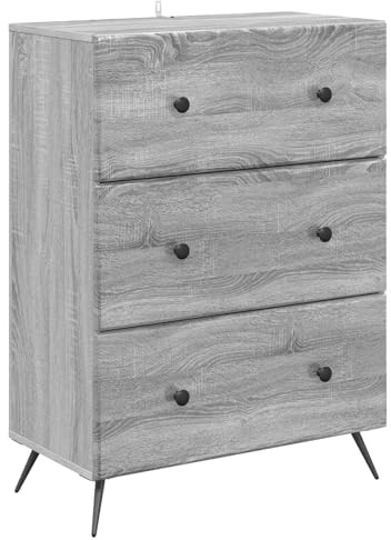 Nusvialune Lådskåp, grått Sonoma-trämaterial med 3 lådor och 3 förvaringsfack, 66 x 34,5 x 90 cm, för vardagsrum, kontor, hall, källare, mångsidig förvaring och ordning