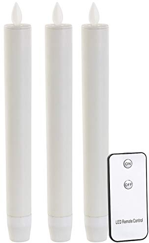 Lunartec Kerze LED: LED-Stabkerze mit beweglicher Flamme und Fernbedienung, weiß, 3er-Set (LEDkerzen, Wachs Kerzen, Flammenlose, Stab)