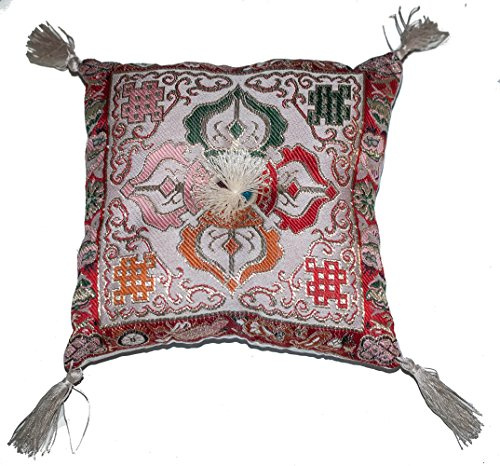 Raum der Stille Altar-Klangschalen-Kissen, 20x20cm, Doppeldorje, Diverse Farben, für Meditations-Übungen, sichere Aufbewahrung für Klangschalen, Aber auch als Dekoration für Ihr Zuhause (Weiß)