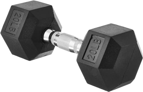 Amazon Basics Rubber Hex Dumbbell with Comfortable Handle for Home Gym Workout, 20 Pounds, Single, Black