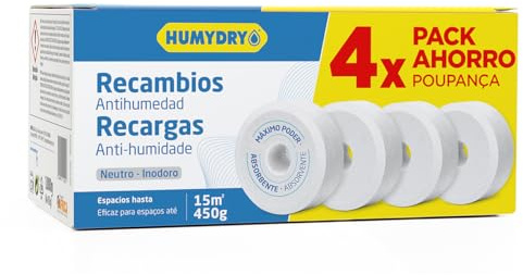 HUMYDRY - Pack 4 Recambios Antihumedad en Tableta 450g – Absorbe la Humedad, Evita Olores y Manchas – Compatible con Deshumidificadores Humydry Magnum 1Kg y Smart – Aroma Neutro - Capacidad 15m2