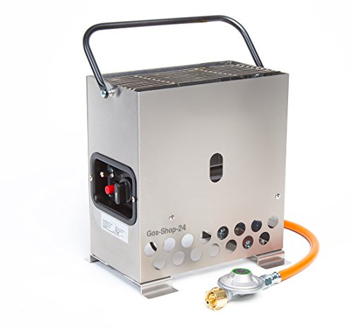 2,2 kW Edelstahl Gewächshausheizung/Frostwächter mit Gasschlauch + Druckminderer (Gasheizung, Heizung, Standheizung, Gewächshaus, Heatbox Campingheizung)