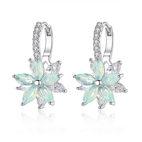 Josfeva Creolen Ohrringe für Damen, Klein Hoop Ring Huggie Kreolen, Blumen Klapp-Creolen mit AAA Zirkonia, Sommer Winter Silber Ohrringe Creolen Mädchen, Hängeohrringe Ohrschmuck mit Geschenkbox