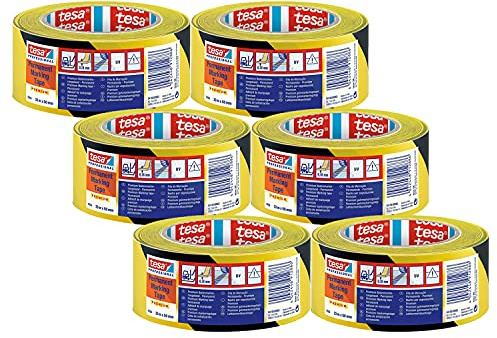 tesa 4169 – golvmarkeringsband i 6-pack – självhäftande signalband för identifiering av områden – gul – 6 rullar vardera 33 m x 50 mm
