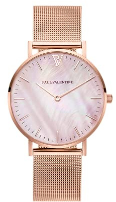 PAUL VALENTINE - Hochwertige Damenuhr in verschiedenen Größen und Farben - Armbanduhr mit stilvollem Metallic-Ziffernblatt, kratzfestes Glas, schmales Mesh-Armband