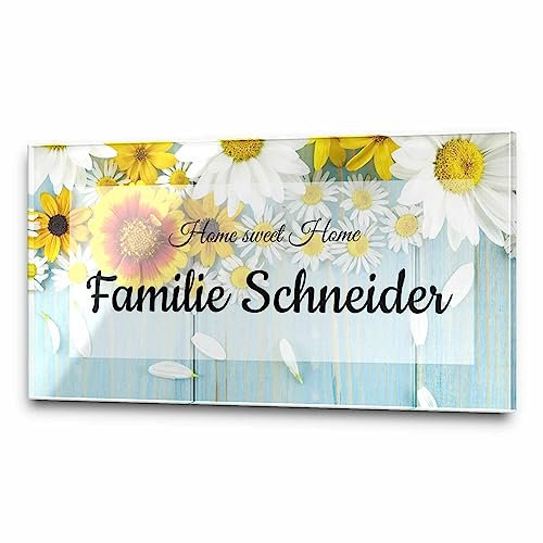 Türschild Namensschild für die Haustür 29x15 cm mit UV Druck und einem einzigartigem Design Eingangsschild Garten Familienschild Klingelschild Klingelplatte Funk-Klingel