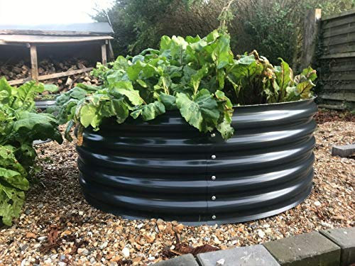 Raised circular metal garden bed available in cream or slate grey two sizes 90cm and 120cm diameter 40cm high (Diameter 90cm x Height 40cm, Slate Grey)