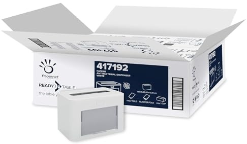 Papernet Ready Table - Dispenser for Interfolded Napkins with Ready Table Technology 417192, Recycled and Antibacterial Plastic, 6 Pieces Per Pack, Dimensions 12.6X13.3X20Cm, Max. Capacity 1 Clip