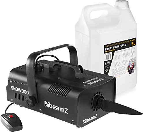 BeamZ SNOW900 Schneemaschine - 900 Watt Schnee Maschine mit 5 Liter Schneefluid, Kabelfernbedienung, Snow Machine, Mini Schneekanone Garten, Weihnachtsmarkt, Events, Snow Fall Party Gadget