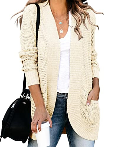 Saodimallsu Damen Lose Open Front Strickjacke Langarm Lässige Leichte Weiche Strickpullover Mantel Mit Taschen