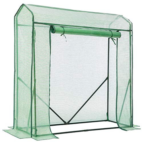 LARMNEE Serra da Giardino in PE con Tetto a Punta, 150 x 50 x 150 cm, con Porta Arrotolabile, Anti UV, per Pomodori, Frutta, Fiori, Piante, per Cortile, Esterni, Verde EGN31GH02