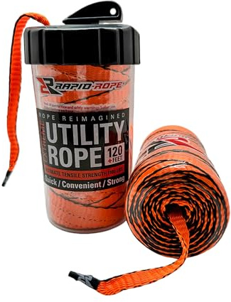 Rapid repbehållare 36,6 m orange platt taktiskt paracord, tillverkad i USA, 500 kg testat kraftigt polyrep testsladd, icke-trasseldispenser ingår - perfekt strumpfyllare eller present till män och