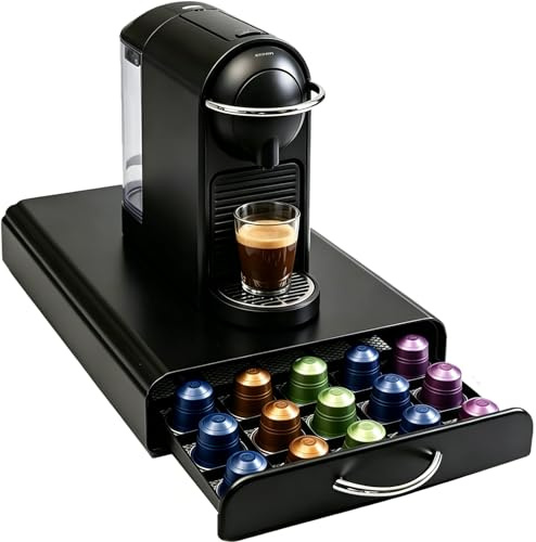 Soporte para cápsulas de café, organizador de cajón de cápsulas de café de 50 cápsulas para cápsulas Dolce Gusto/NES-presso/Vertuoline, soporte de almacenamiento de acero compatible con cafeteras para