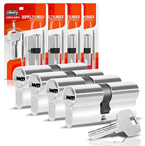 GERCAR Lock Cylinder 30/30 Profile Cylinder Set of 4 Simultaneous Locking Cylinder Lock Double Cylinder Door Lock with 10 Keys Length 60 mm A:30 B:30 Set of 4
