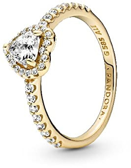 PANDORA Damen Ring Erhöhtes Herz 14k Gold, Zirkonia 159139C01 60