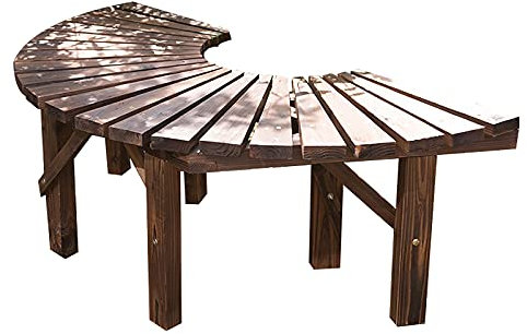Yclty Außenhof Terrasse Parksitz Massivholz Fächerbank Gartenbank, Baumgarten Baumbank, Witterungsbeständige Antikorrosionsbank Rückenfreie Bank