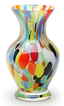 Cá d'Oro Jarrón de cristal de colores efecto confeti soplado a mano estilo Murano para flores, decoración de habitación y centro de mesa - Modelo Nº 78