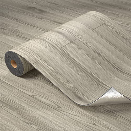 Homease PVC Bodenbelag Selbstklebend Verdickt (0.15cm) Holzmaserung Bodenaufkleber mit Textur, Verschleißfest, Wasserdicht, Holz Platte Vinylboden für Küche, Wohnzimmer, Balkon 0.6 x 5 M/ 3㎡ Taupe