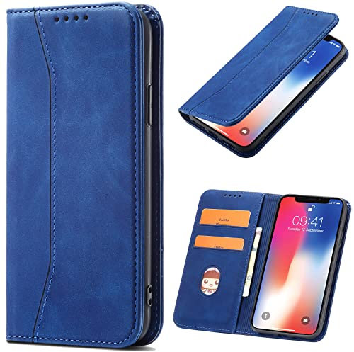 OKZone Funda para Huawei Y7 2019, Funda Carcasa de Cuero para Huawei Y7 2019,Magnético Carcasa Funda Móvil Billetera Cuero Funda con Tapa Libro Caso Soporte Plegable (Azul)