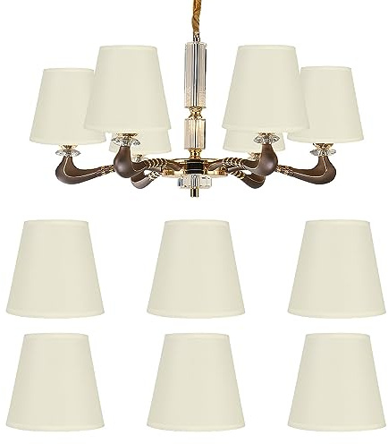 6Pcs Chandelier Lampshade, Household Modern E14 Clip On Fabric Lampshade Small Lamp Shade Cream‑Coloured Droplight Wall Lamp Shade Accessory