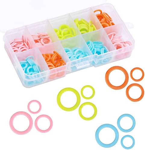 Benlay 220 Stück Strickmarker-Ringe, Bunte Maschenmarkierer-Ringe (S/M/L) mit tragbarer Aufbewahrungsbox für DIY-Nähen, Stricken, Häkeln, Basteln
