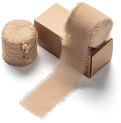 AOKSUNOVA Chiffonband 3,8cm Schleifenband Geschenkband | 2 Rollen Breites Band mit Fransenstruktur als Stoffband für Hochzeit, Einladungen, Sträuße und Kreative Dekorationen