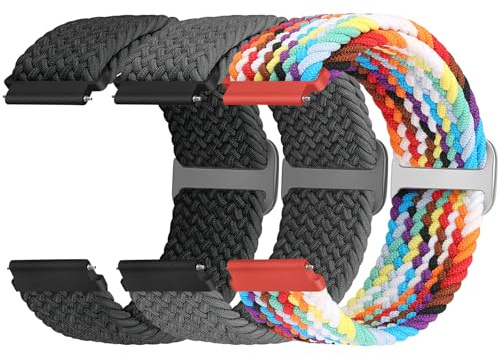 Yunshare Geflochtenes Elastisches Armband Schnellverschluss 18mm 19mm 20mm 22mm 24mm Nylon Uhrenarmband für Samsung/Garmin/Fossil/Amazfit/Huawei Watch Ersatzarmband Damen Herren, 3 Stück