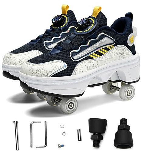 GRFIT Rollschuh Roller Skates Lauflernschuhe, Sneakers, 2in1 Mehrzweckschuhe Schuhe Mit Rollen Skateboardschuhe,Inline-Skate,Verstellbare Quad-Rollschuh Stiefel,38