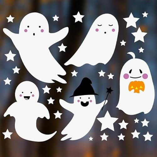 TinyFoxes Fensterbild Gespenster - lustige Halloween-Dekoration für das Fenster im Kinderzimmer - statisch haftend und wiederverwendbar - handgezeichnete Aquarelle - von Kristin Franke