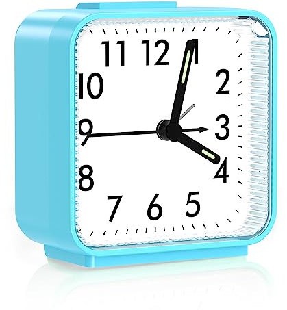 Ankilo Analog Wecker Klein,Neuestes Zeiger Wecker Analog Uhr Leise Ohne Ticken,Wecker mit Schlummerfunktion,Nachtlicht, Batteriebetrieben Tragbarer Wecker für Schlafzimmer Wohnbereich Büro Reisen Blau