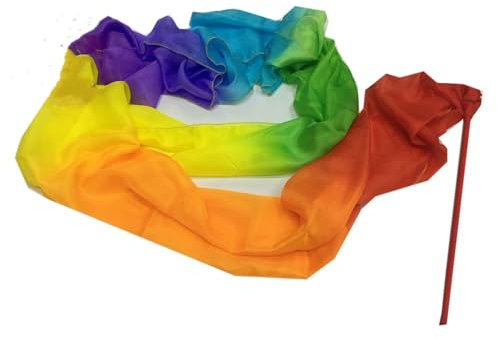 Tanz-Streamer, Seidenband-Wurf-Streamer mit Stangen, 4 m x 0,45 m (157 x 17,7 Zoll), Seiden-Wurf-Streamer for Erwachsene, Bauchtanz, echter Seidenschleier, 100 % Seide (Farbe: wie abgebildet-15, Größe