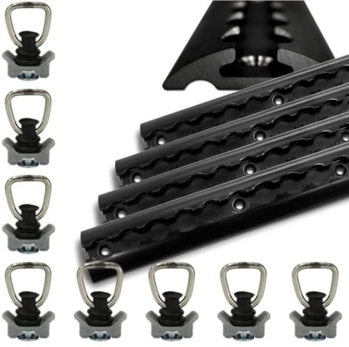 Airlineschienen schwarz aus Aluminium halbrund 4x 1 Meter 8 Fittinge - Airlineschiene pulverbeschichtet zur Ladungssicherung für PKW, LKW, Anhänger, Wohnmobile usw. - Zurrschiene - Zurrleiste