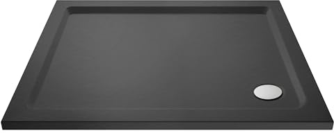 Balterley 1200 x 800 mm Rectangular Shower Tray, Slimline Shower Trays, Durable Stone Resin Base Trays for Bathroom Enclosure Cubicle, Central Waste Rectangular Tray for Wetroom Showers (Slate Grey)