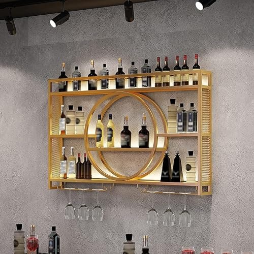 GXQFC Weinregal zur Wandmontage, Weinregal Palette Eisen Weinregal Für Die Bar Wandbar Wand Flaschenhalter Küchenregal Hängend Weinregale Flaschenregal Weinglasregal(Size:140 * 15 * 80cm,Color:Gold)