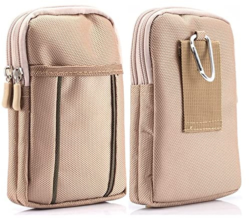 Cellphone Belt Pouch Small, Dual Mobile Shoulder Holster, Smartphone Belt Clip Bag With Loop, Multi-pocket Crossbody Wallet Handbag, Zipper Pockets and Carabiner