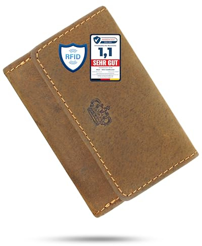 Baur mini portafoglio da donna e uomo – vera pelle con protezione RFID – piccolo portafoglio con 2 scomparti carte – scomparto banconote e monete con chiusura a bottone (Marrone)