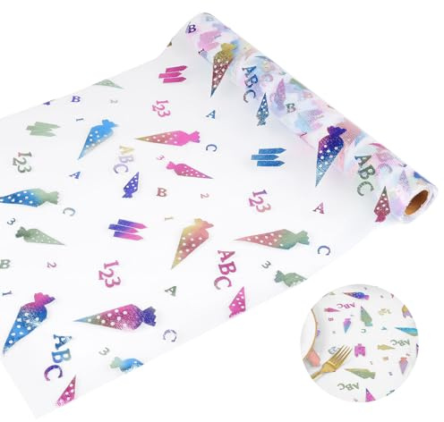 500x28cm Tischläufer Einschulung, Bunt Tischläufer für Schuleinführung, Tischläufer für Einschulung, mit Zuckertüten, ABC, 123, Tischdeko für Einschulung Deko, für Schulkind Schulanfang