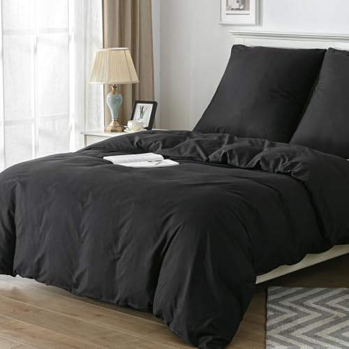 Good Nite Juego de Ropa de Cama de 135 x 200 cm, 2 Piezas, Microfibra, Funda nórdica con Cremallera, 1 Funda nórdica de 135 x 200 cm y 1 Funda de Almohada de 80 x 80 cm, Color Negro