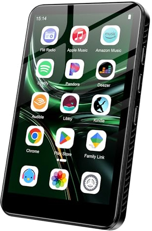 SWOFY D08 Android 13 MP3 Player 32GB, 4 Zoll Touchscreen mit Bluetooth & WiFi, Unterstützt Spotify, Audible, Play Store & FM Radio, Erweiterbar bis 1TB, für Unterwegs