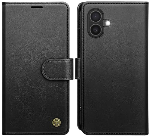AIMOYU for iPhone 16 Case, Flip Wallet Leather Phone Case with [4 Card Slots] [Kickstand] [RFID Blocking] Magnetic Protective Shockproof Cover for iPhone 16 Phone Case - Black