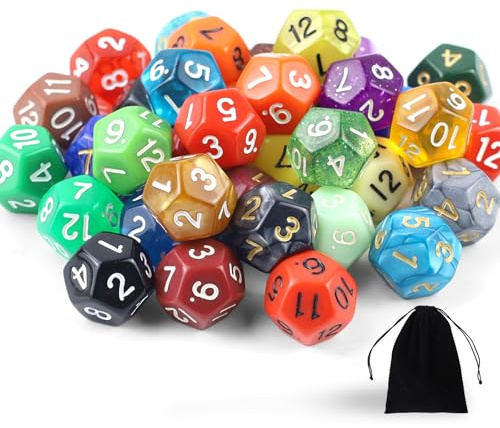 SLAKOZYT Set di 40 Dadi Poliedrici D12 Colorati con Sacchetto di Cordoncino Nero per DND MPG MTG Dungeons e Dragons